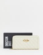 Love Moschino Quilted Zip Around Ladies' Wallet In Ivory - Cream