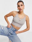 Reebok Small Center Logo Ribbed Cami Top In Beige-neutral