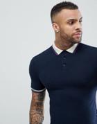 Asos Design Muscle Polo Shirt With Rainbow Tipping In Navy - Navy
