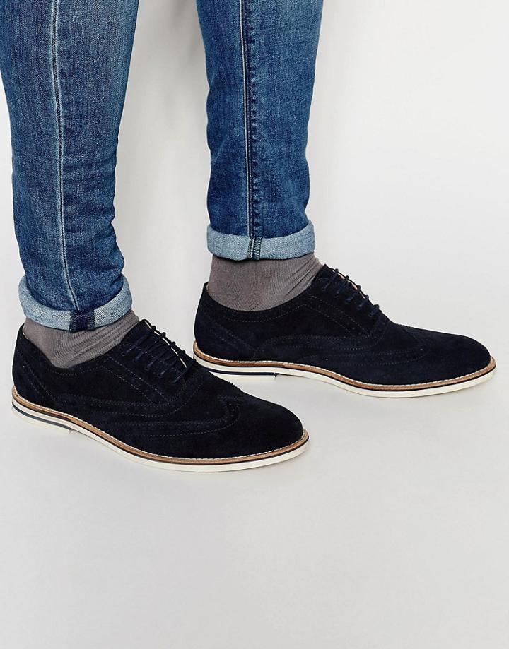 Dune Brogues In Navy Suede - Blue
