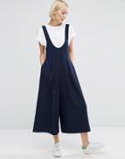 Asos Pinafore Jumpsuit With Scoop Neck And Culotte Leg - Blue