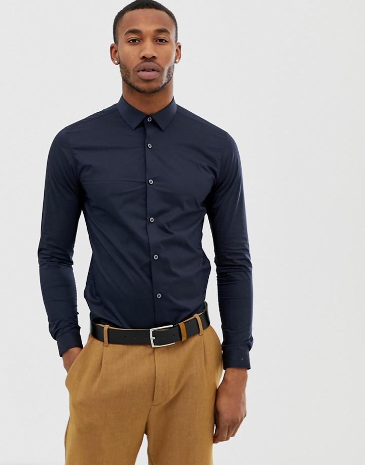 Farah Swinton Super Skinny Poplin Shirt In Navy - Navy