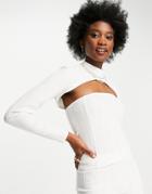 Monki Lolly Bolero Super Crop Top In Off White - Part Of A 3 Piece Set