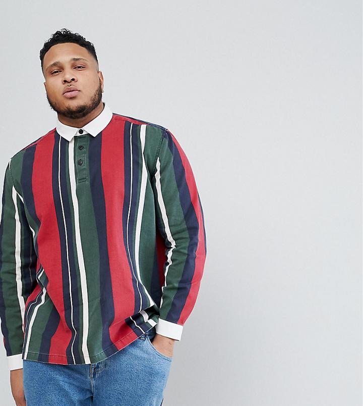 Asos Design Plus Regular Fit Rugby Shirt With Stripe - Green