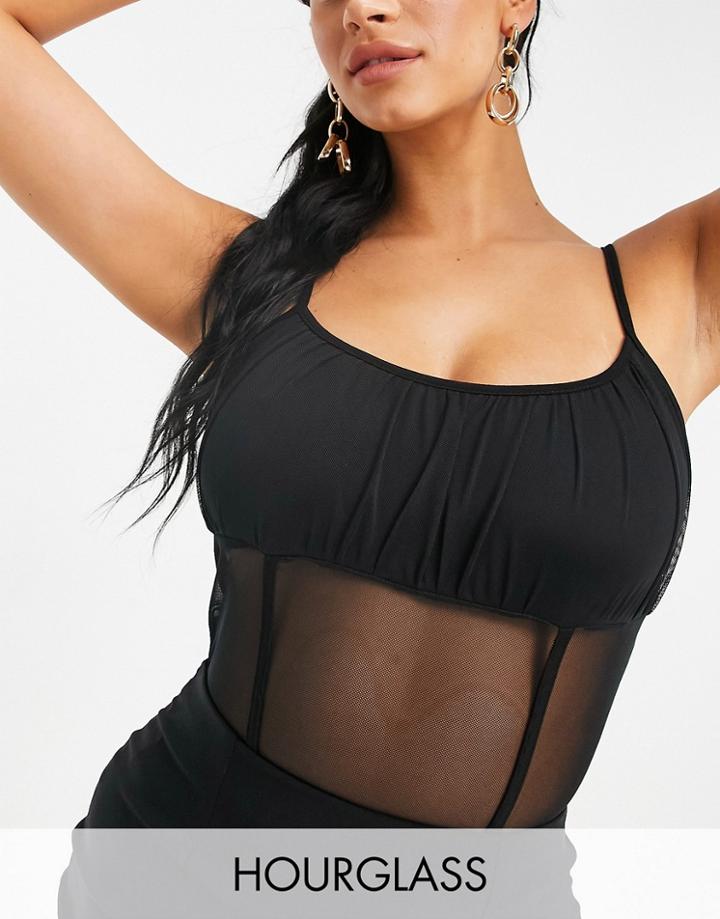 Asos Design Hourglass Mesh Ruched Bust Cami In Black