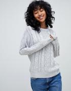 Pull & Bear Cable Knitted Sweater In Dark Gray - Gray