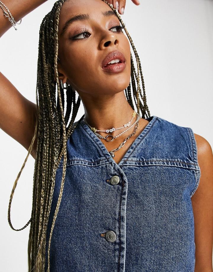 Topshop Set Denim Vest In Bright Blue-blues