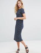 Asos Midi T-shirt Dress With Shoulder Cut Outs In Stripe - Multi