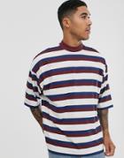 Asos Design Oversized Striped T-shirt With Turtleneck-white