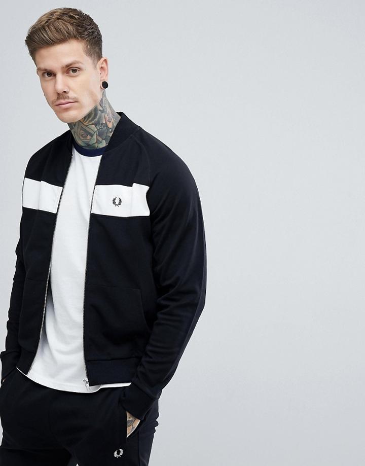 Fred Perry Zip Through Panel Bomber Sweat Jacket In Black - Black