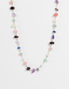 Asos Design Necklace With Semi Precious Stone Chippings In Silver Tone