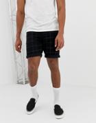 Asos Design Denim Shorts In Slim Black With Check - Black