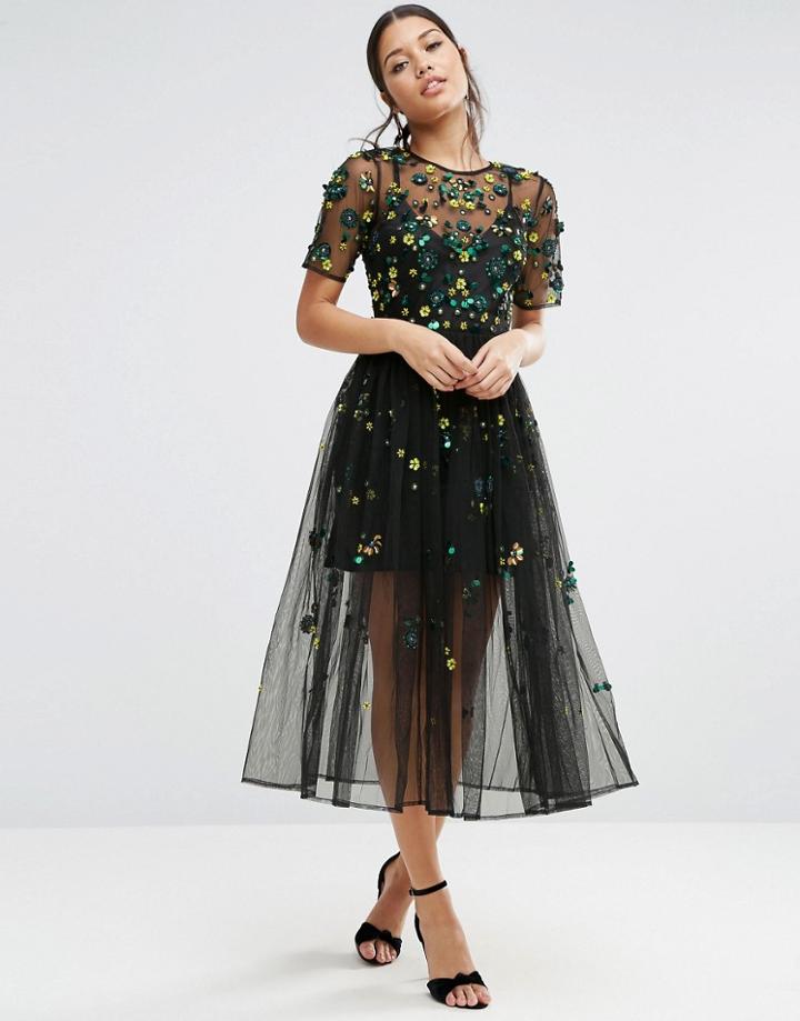 Asos Embellished Smock Dress - Green