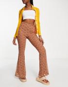 River Island Mesh Floral Kickflare Pants In Brown
