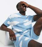Asos Design Knitted Set T-shirt With Cloud Design In Blue-blues