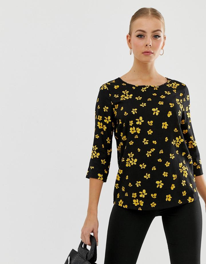 Jdy Gin Floral Print Top - Black