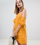 Asos Design Petite Ultimate Broderie Puff Ball Off Shoulder Mini Sundress - Yellow