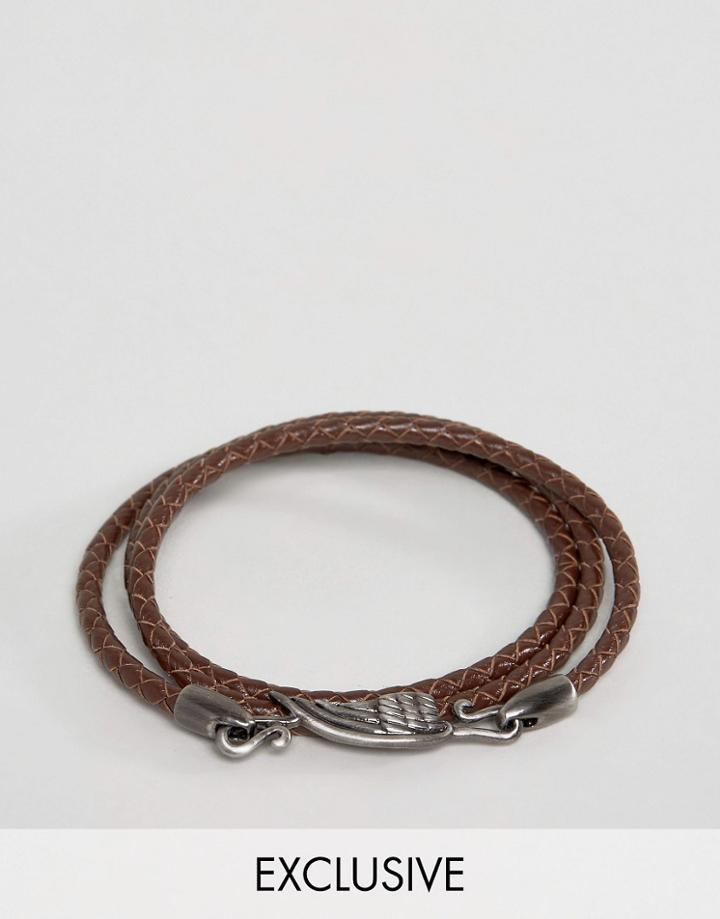 Simon Carter Brown Leather Wing Wrap Bracelet Exclusive To Asos - Brow