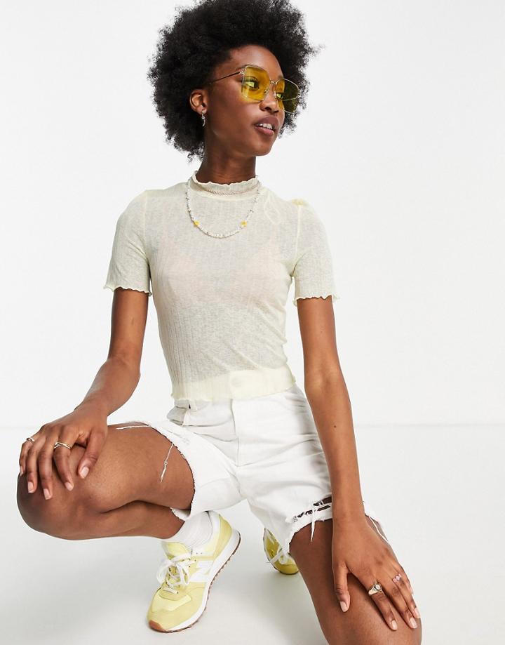 Pieces Short Sleeve Turtleneck Crop T-shirt In Almond-brown