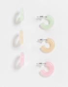 Asos Design 3-pack Hoop Earrings In Neutral Resins-multi