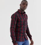 Asos Design Tall Stretch Slim Fit Check Shirt In Red - Red