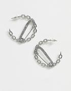 Asos Design Hoop Earrings With Safety Pin In Silver Tone