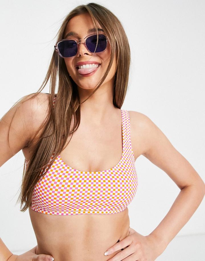 Pieces Scoop Neck Bikini Top In Checkerboard-multi