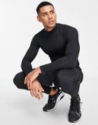 Asos 4505 Muscle Fit Long Sleeve T-shirt With Seamless Knit And Mock Neck-black