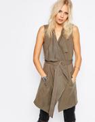 Only Drapey Tie Front Vest - Brown