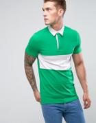Asos Longline Muscle Rugby Polo Shirt In Green With Contrast Panel - Green