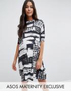Asos Maternity T-shirt Dress In Abstract Mono Stripe - Multi