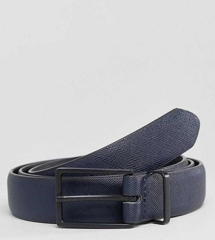 Asos Plus Smart Slim Faux Leather Belt In Navy With Black Matte Buckle - Navy