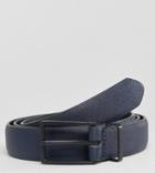 Asos Plus Smart Slim Faux Leather Belt In Navy With Black Matte Buckle - Navy