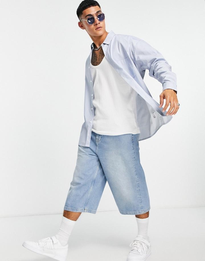 Asos Design Oversized Shirt In Blue Grid Check-blues