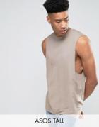 Asos Tall Sleeveless T-shirt With Dropped Armhole In Beige - Brown