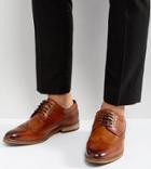 Asos Design Wide Fit Brogue Shoes In Polished Tan Leather - Tan