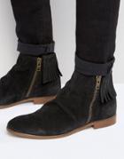 Asos Chelsea Boots With Fringing In Black Suede - Black