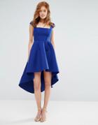 City Goddess Hi Lo Textured Skater Dress - Blue