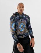 Asos Design Hoodie In Velour With Baroque Print - Multi