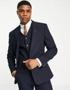 Asos Design Wedding Slim Suit Jacket In Navy Micro Texture