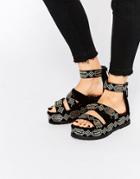 Kat Maconie Celeste Black & Gold Detail Flatform Sandals - Black