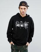 Asos Oversized Longline Hoodie With Logo In Black - Black