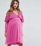 Asos Maternity Mesh Wrap Dress With Dobby Ruffle - Pink
