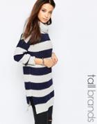 Noisy May Tall Roll Neck Stripe Sweater - Navy