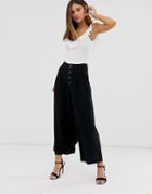 Stradivarius Cropped Button Pants In Black