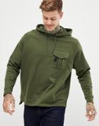 Asos Design Oversized Hoodie With Stepped Hem And Cargo Pocket - Green