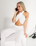 Asos Design Textured Lace Multiway Crop Top In White - Part Of A Set