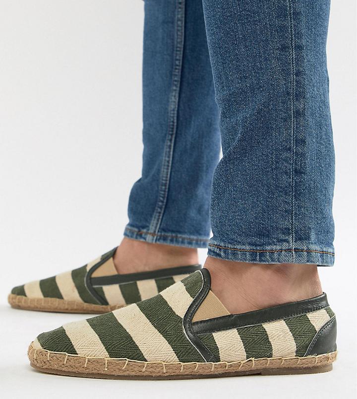 Frank Wright Wide Fit Stripe Espadrilles In Khaki - Green