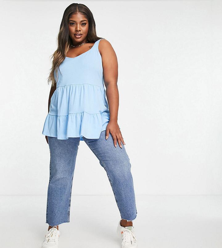 New Look Curve Tiered Cami In Bright Blue-blues