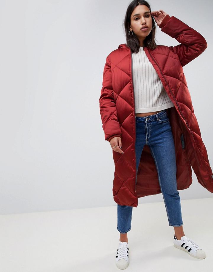 Asos Design Longline Puffer Jacket-brown